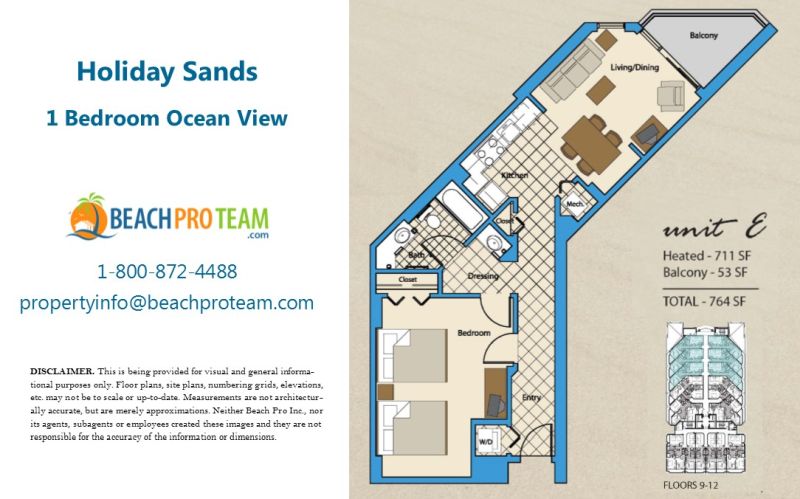 Holiday Sands Floor Plan E - 1 Bedroom Ocean View